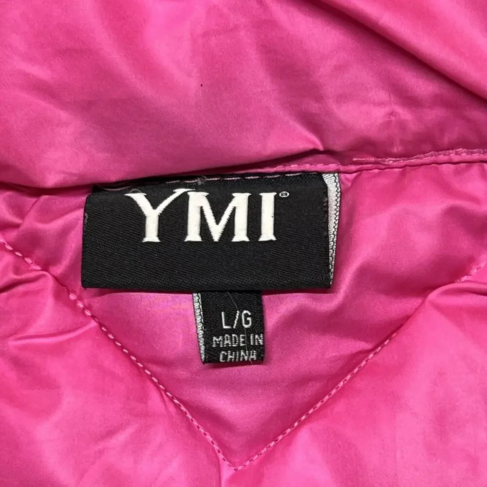 YMI Puffer Vest Juniors Large Pink Hooded Quilted Insulated Lightweight Zip